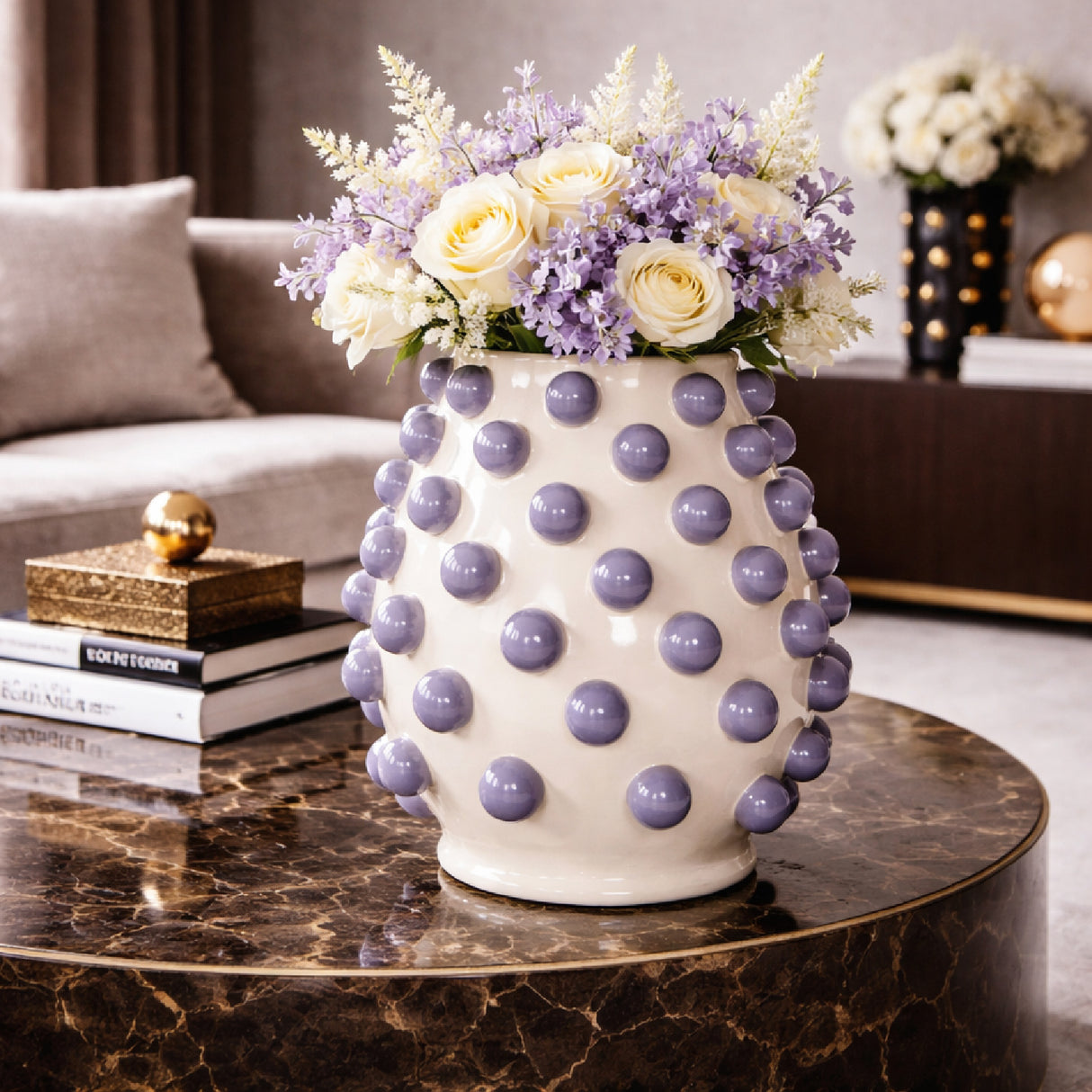 Cream Stonewared Dotted Vase | Oroa.com