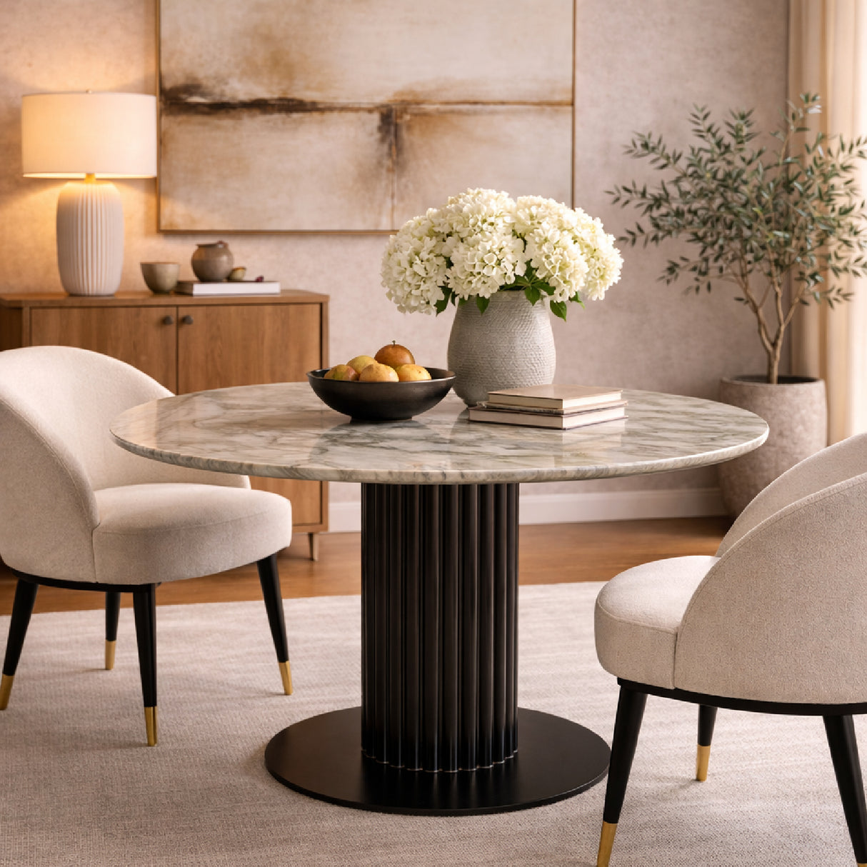 Beige Marble Round Dining Table | Oroa.com