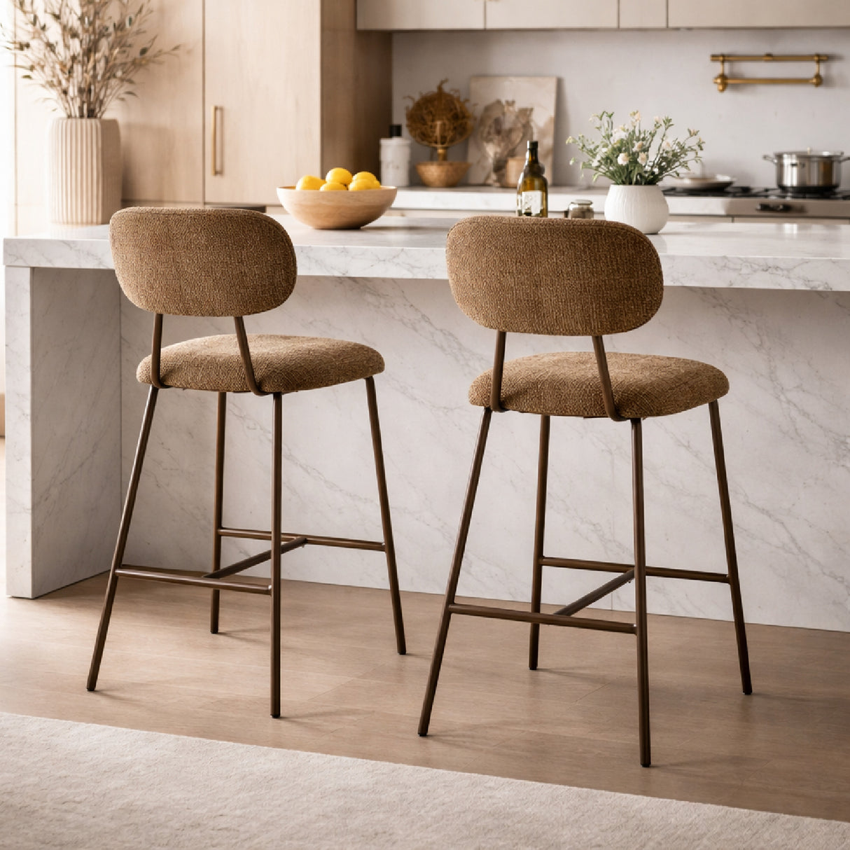 Brown Fabric Counter Stools (2) | Oroa.com