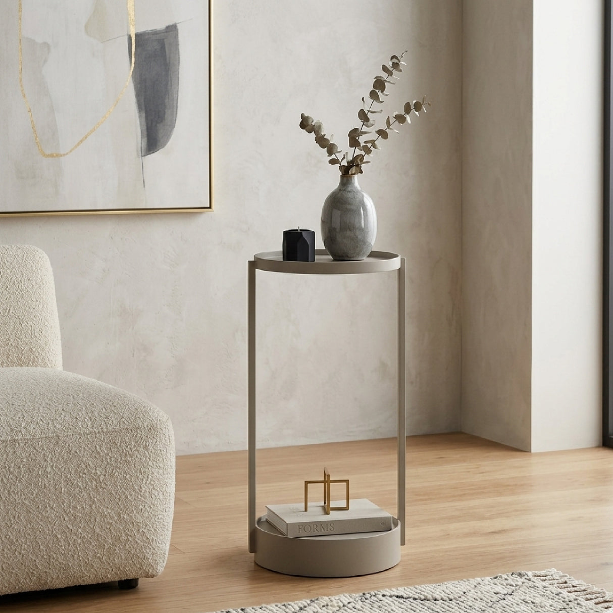Round Beige Outdoor End Table | Oroa.com