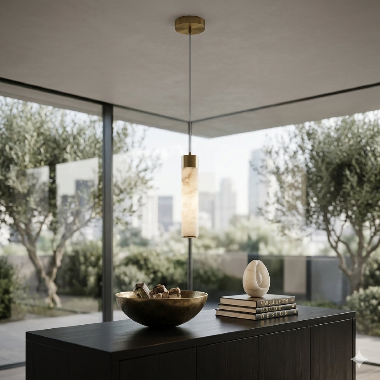 White Tubular Alabaster Chandelier | Oroa.com