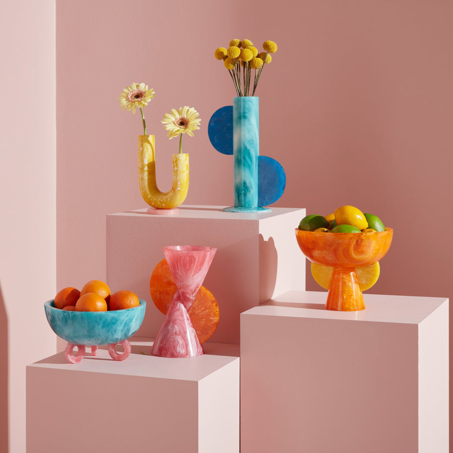 Orange Marbleized Pedestal Bowl | Jonathan Adler Mustique | Oroa.com