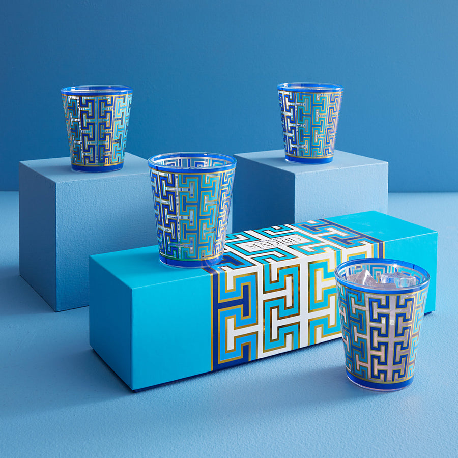 Blue Patterned Glassware Set (4) | Jonathan Adler Madrid | Oroa.com