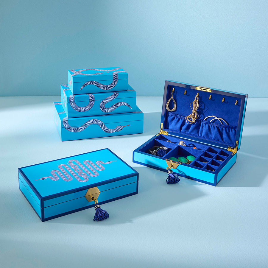 Velvet Lined Blue Lacquer Box S | Jonathan Adler Eden | Oroa.com