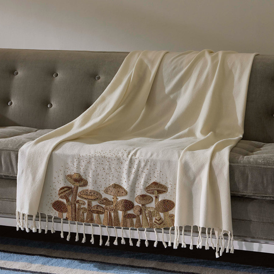 Gold Beads Embroidered Throw | Jonathan Adler Mushrooms | Oroa.com