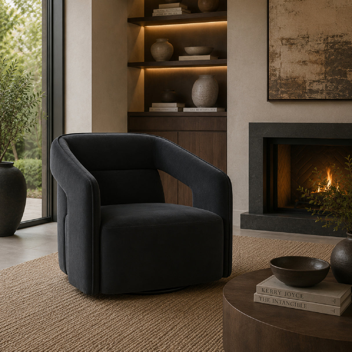Modern European furniture - Fabric Upholstered Swivel Lounge Chair - www.oroa.com | Oroa.com