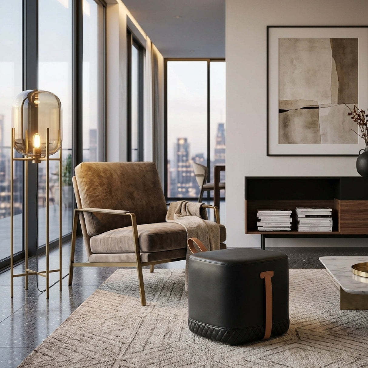 Modern European furniture - Black Leather-Inspired Ottoman - www.oroa.com | Oroa.com