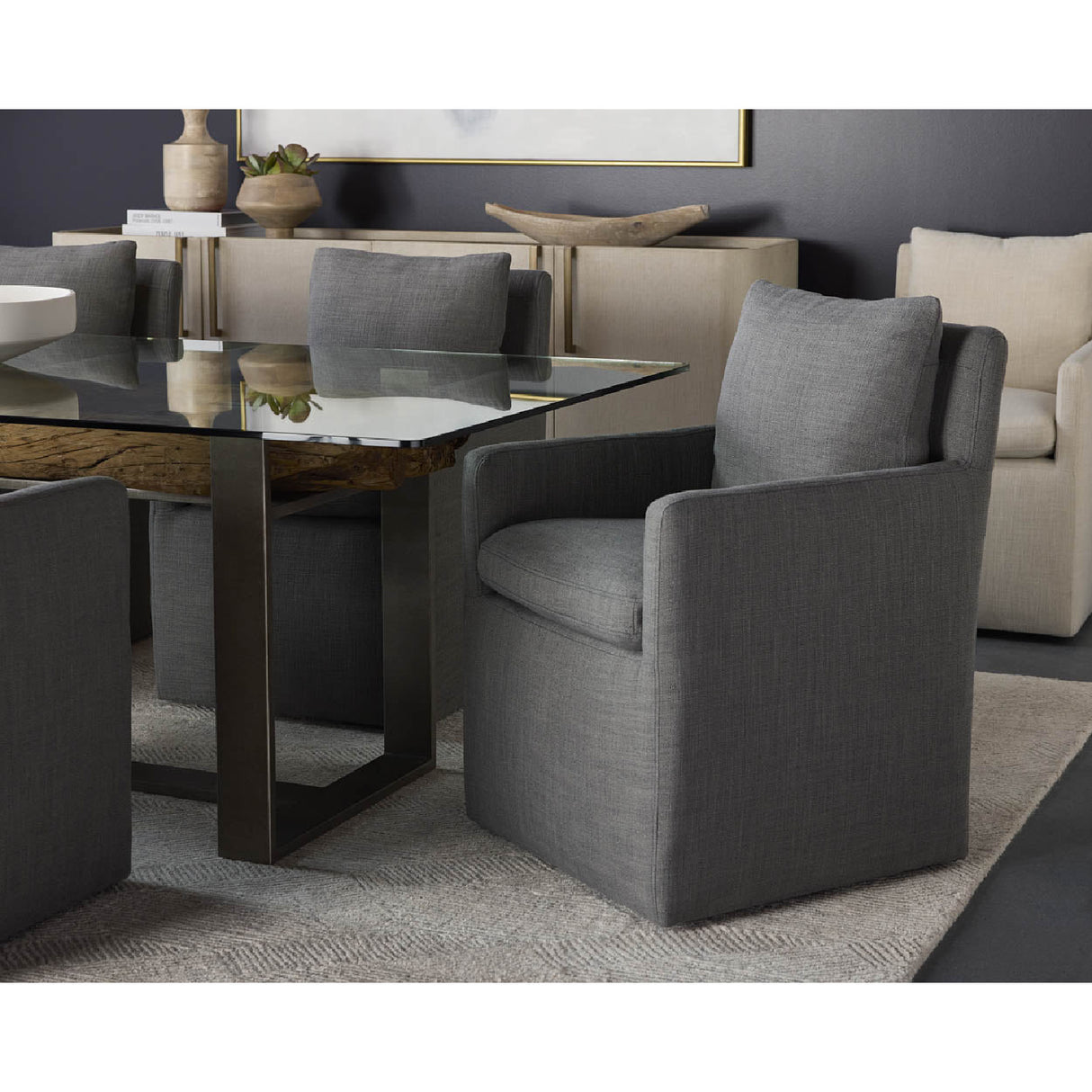 Modern European furniture - Linen Wheeled Dining Chair - www.oroa.com | Oroa.com