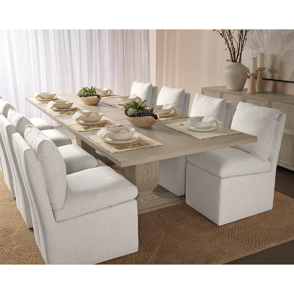 Modern European furniture - White Linen Wheeled Dining Chair - www.oroa.com | Oroa.com