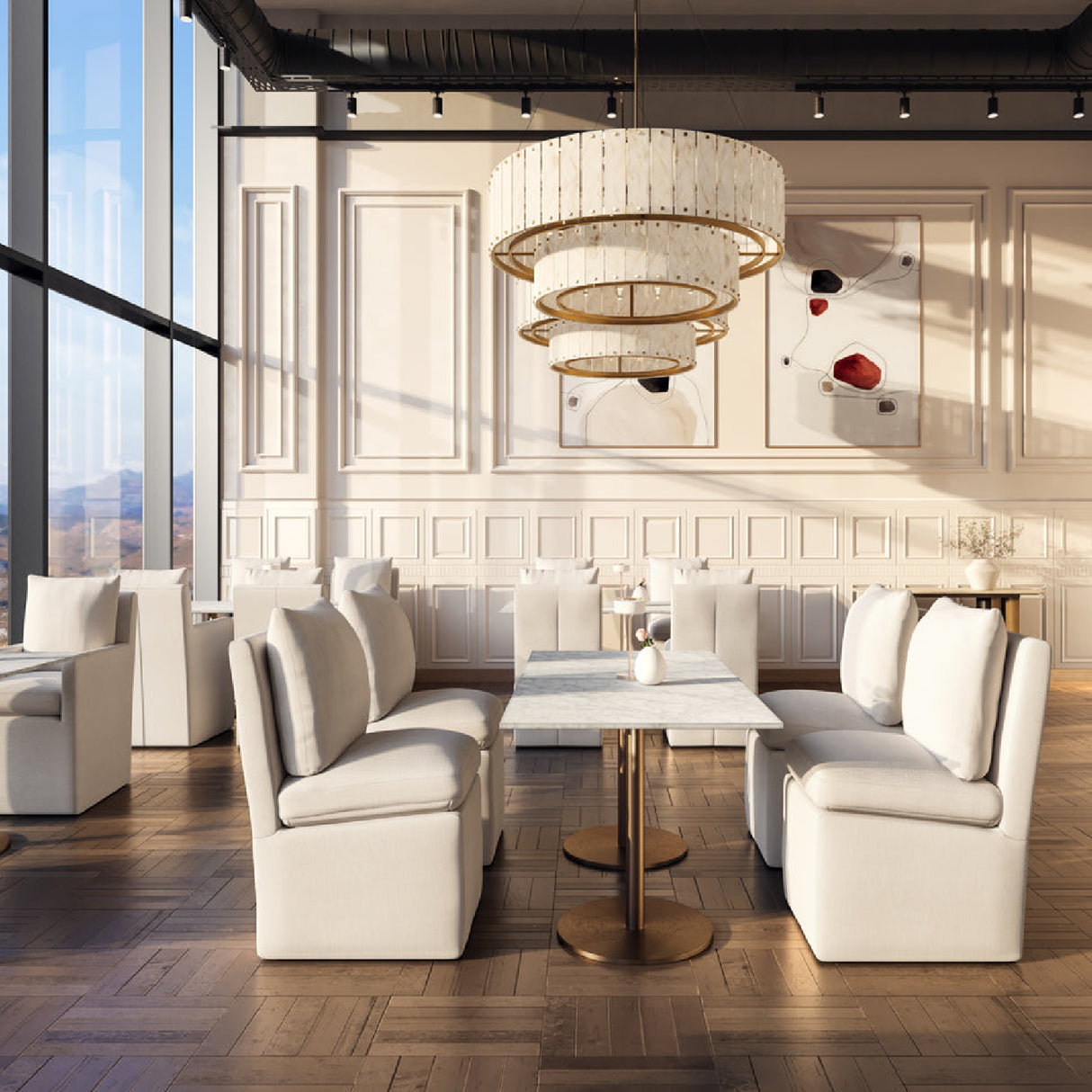 Modern European furniture - White Linen Wheeled Dining Chair - www.oroa.com | Oroa.com