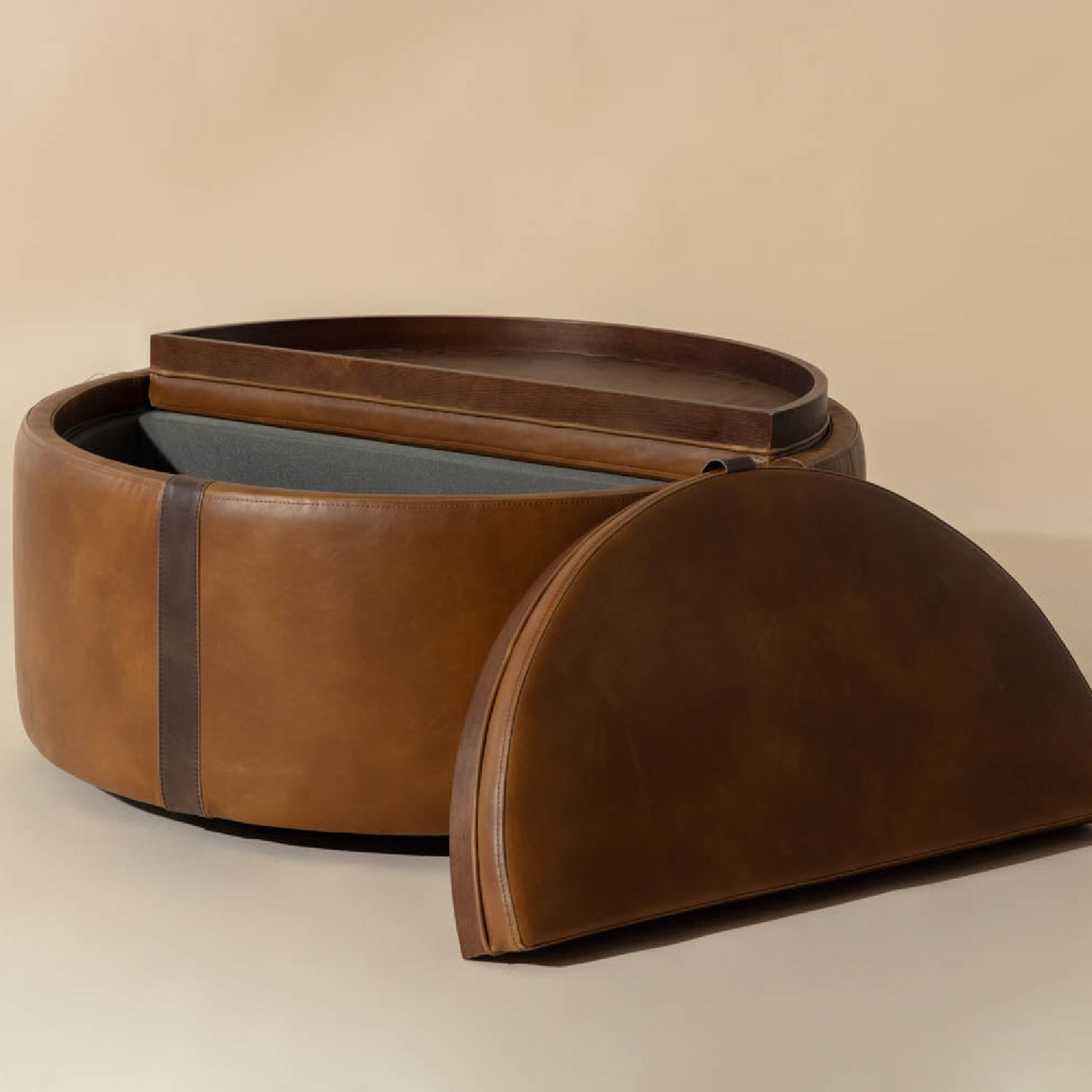 Modern European furniture - Round Leather Wheeled Storage Ottoman - www.oroa.com | Oroa.com