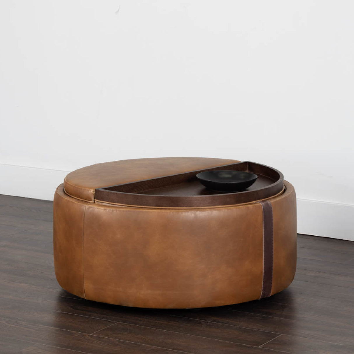 Modern European furniture - Round Leather Wheeled Storage Ottoman - www.oroa.com | Oroa.com
