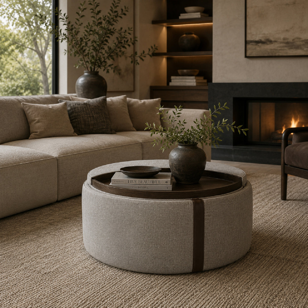 Modern European furniture - Round Leather Wheeled Storage Ottoman - www.oroa.com | Oroa.com