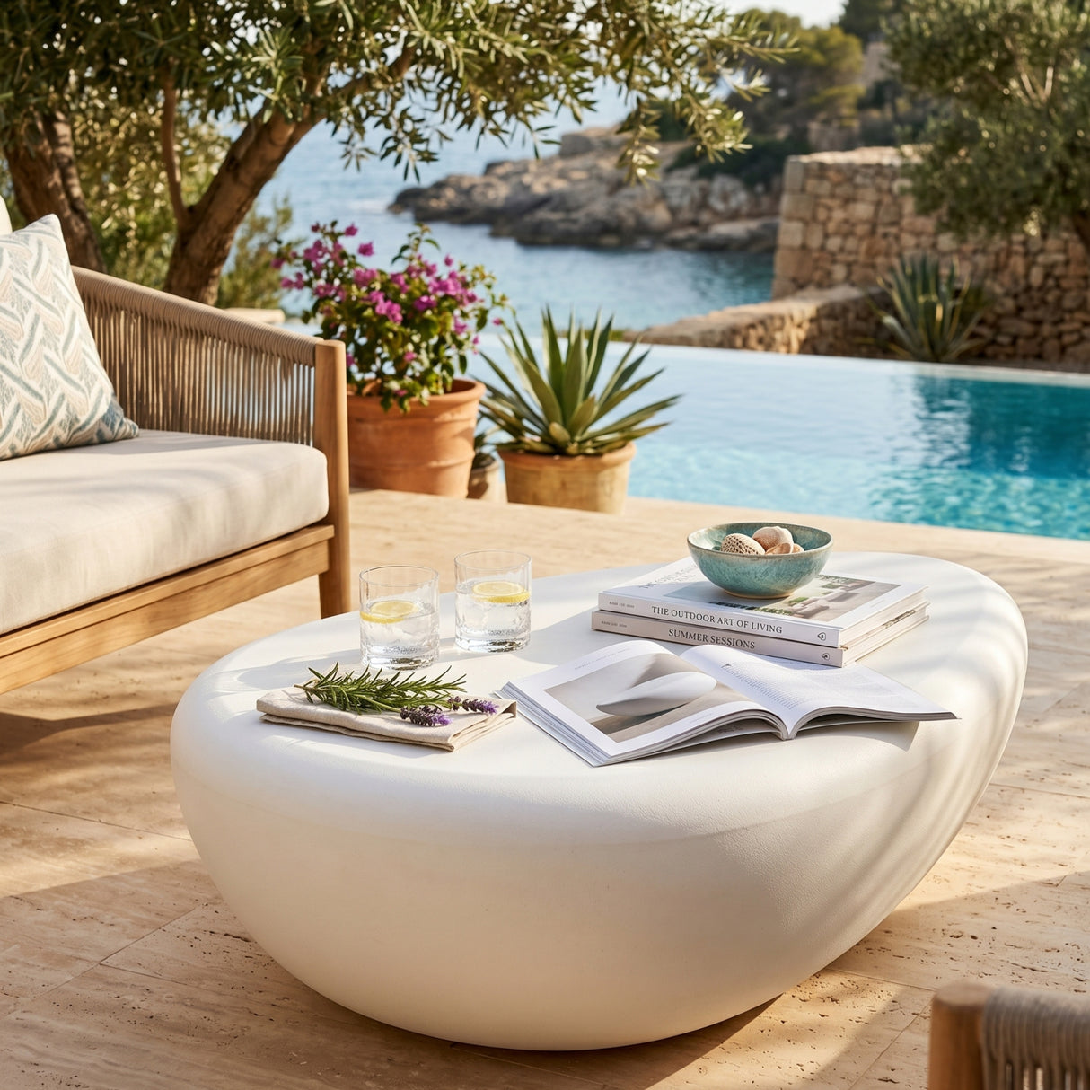 White Organic-Shaped Indoor/Outdoor Coffee Table L | Oroa.com
