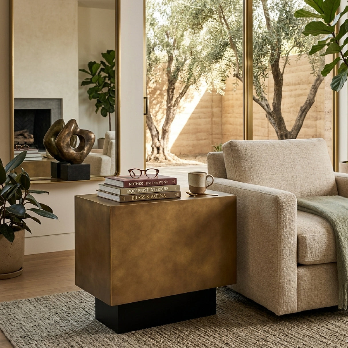 Modern European furniture - Rectangular Brass Side Table - www.oroa.com | Oroa.com