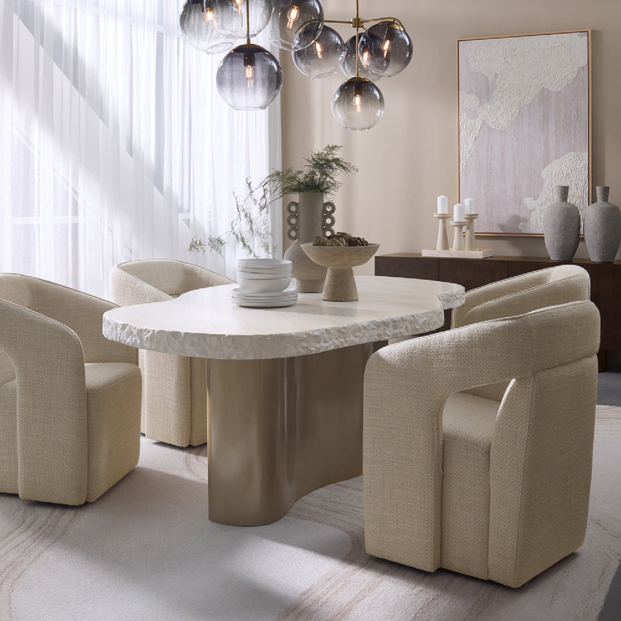 Modern European furniture - Fabric Upholstered Wheel Dining Armchair - www.oroa.com | Oroa.com