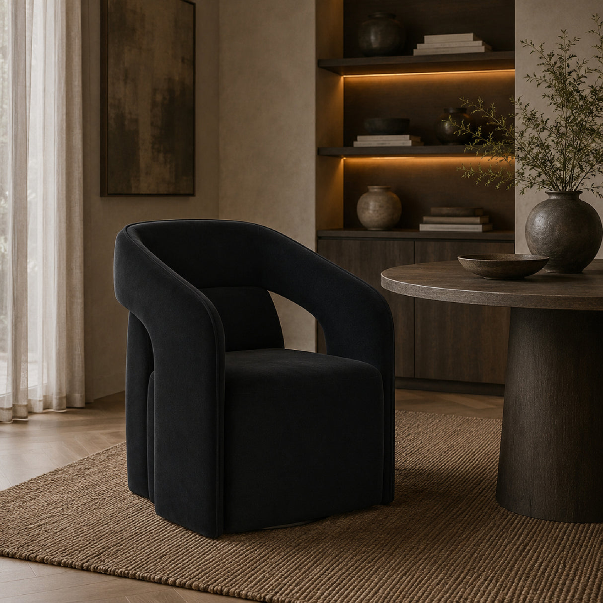 Modern European furniture - Fabric Upholstered Wheel Dining Armchair - www.oroa.com | Oroa.com