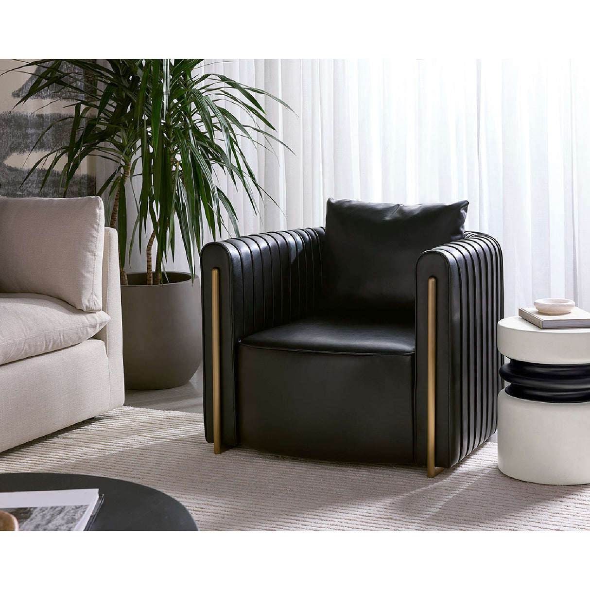Modern European furniture - Leather Channel-Piped Lounge Chair - www.oroa.com | Oroa.com