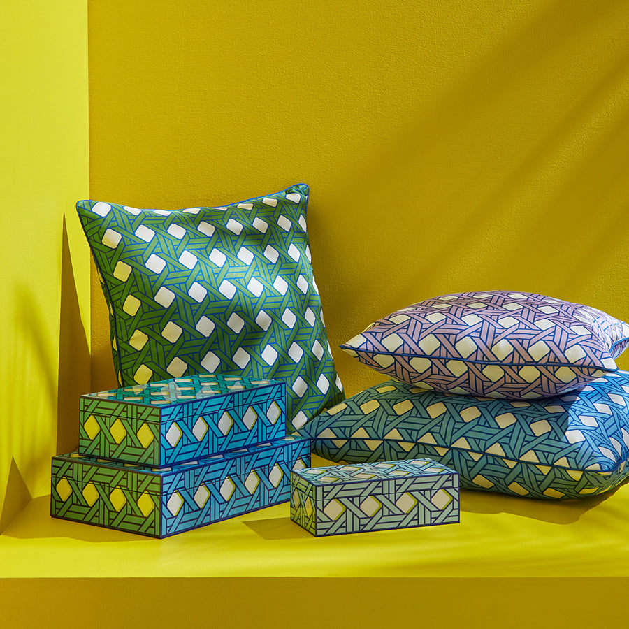 Patterned Blue Lacquer Box M | Jonathan Adler Basketweave