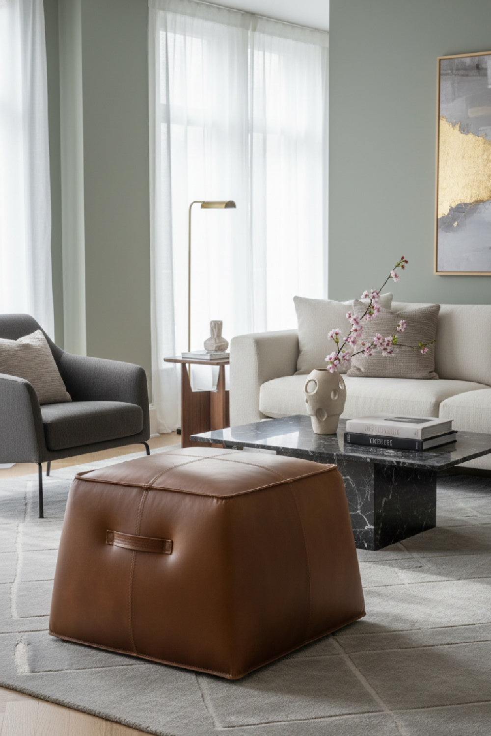 Leather Inspired Cube Ottoman | Splendido Aspen | Oroa.com