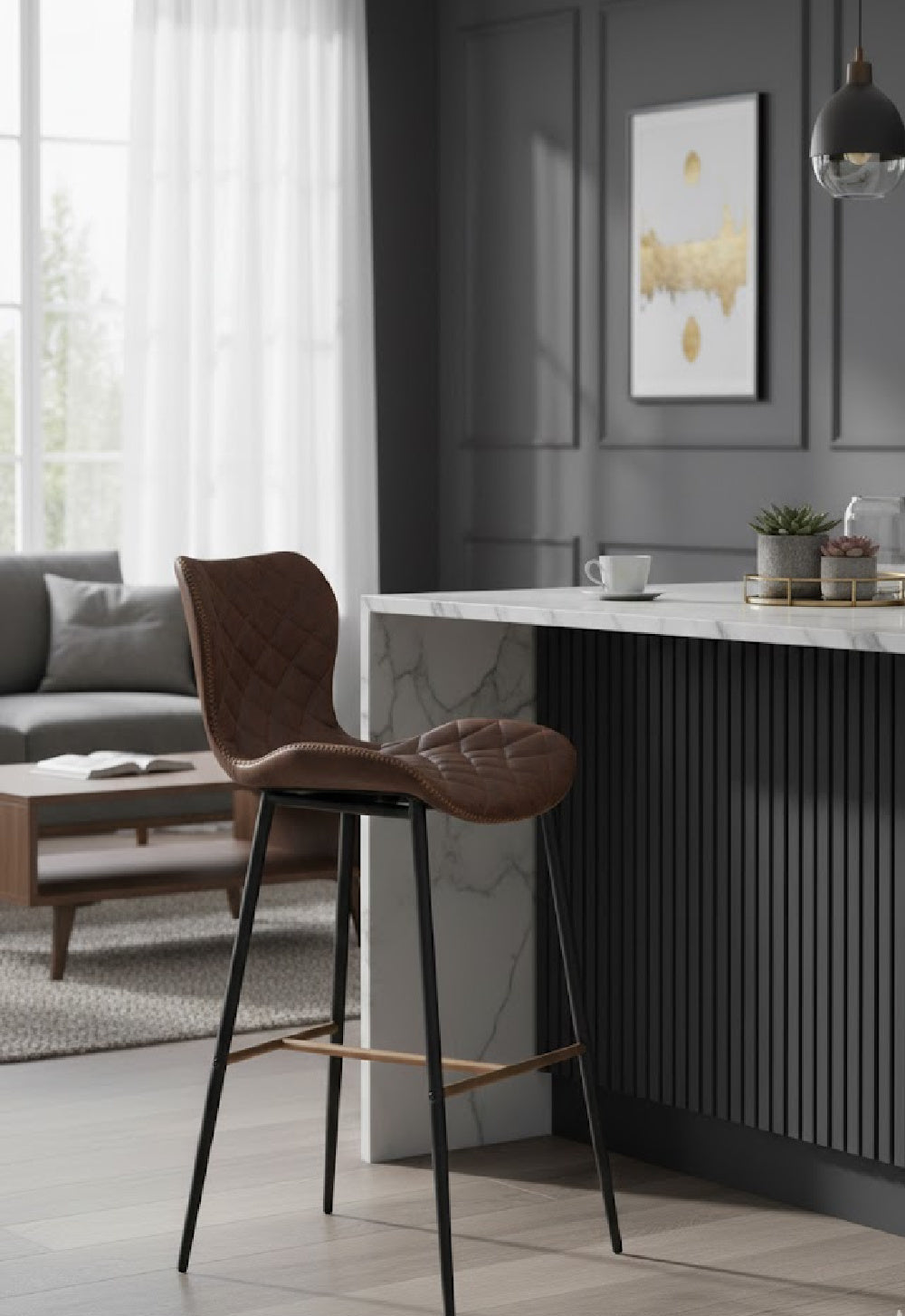 Modern European furniture - Diamond-Stitched Leather Look Bar Stools (2) - www.oroa.com | Oroa.com