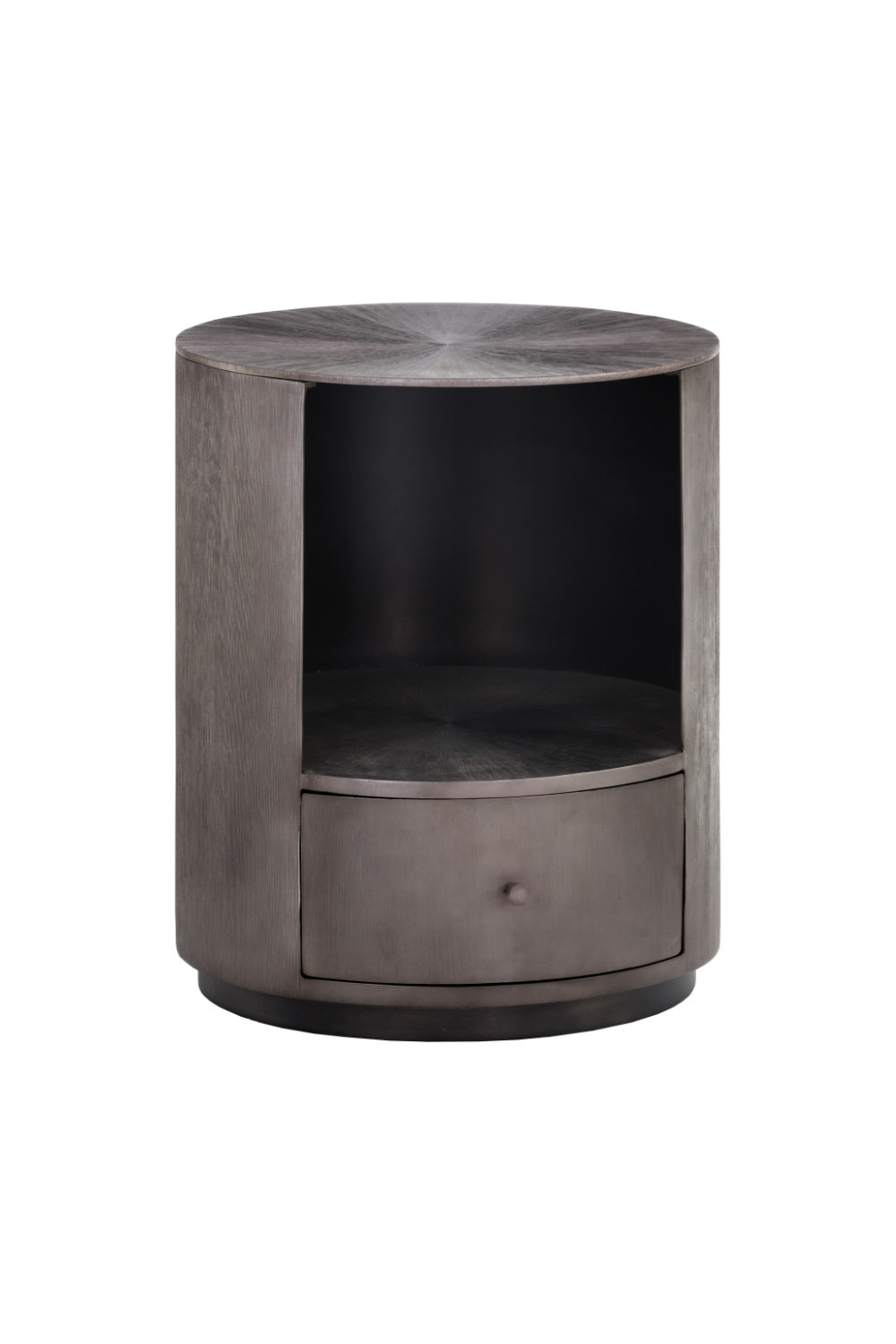 Modern European furniture - Round Gunmetal 1-Drawer Nightstand - www.oroa.com