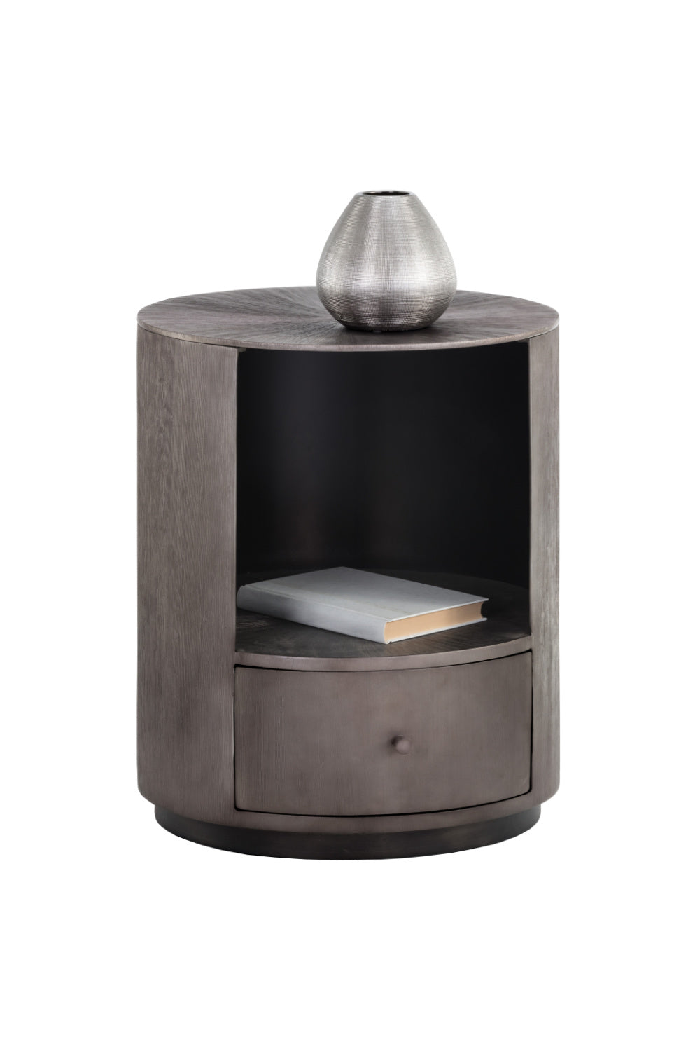 Modern European furniture - Round Gunmetal 1-Drawer Nightstand - www.oroa.com