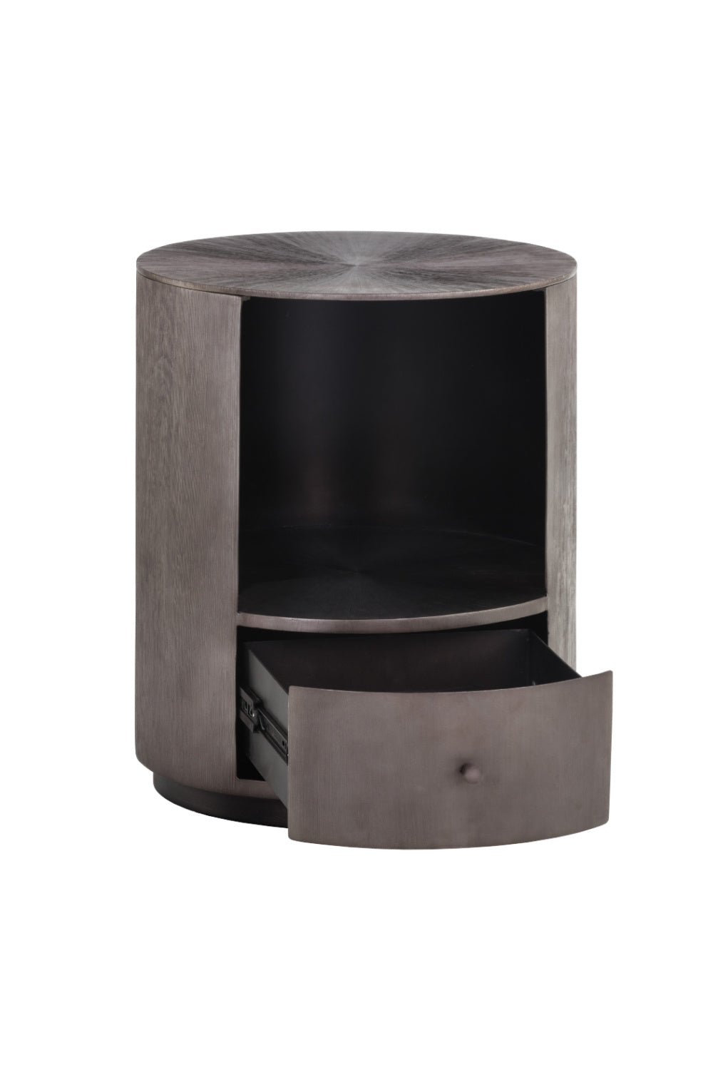 Modern European furniture - Round Gunmetal 1-Drawer Nightstand - www.oroa.com