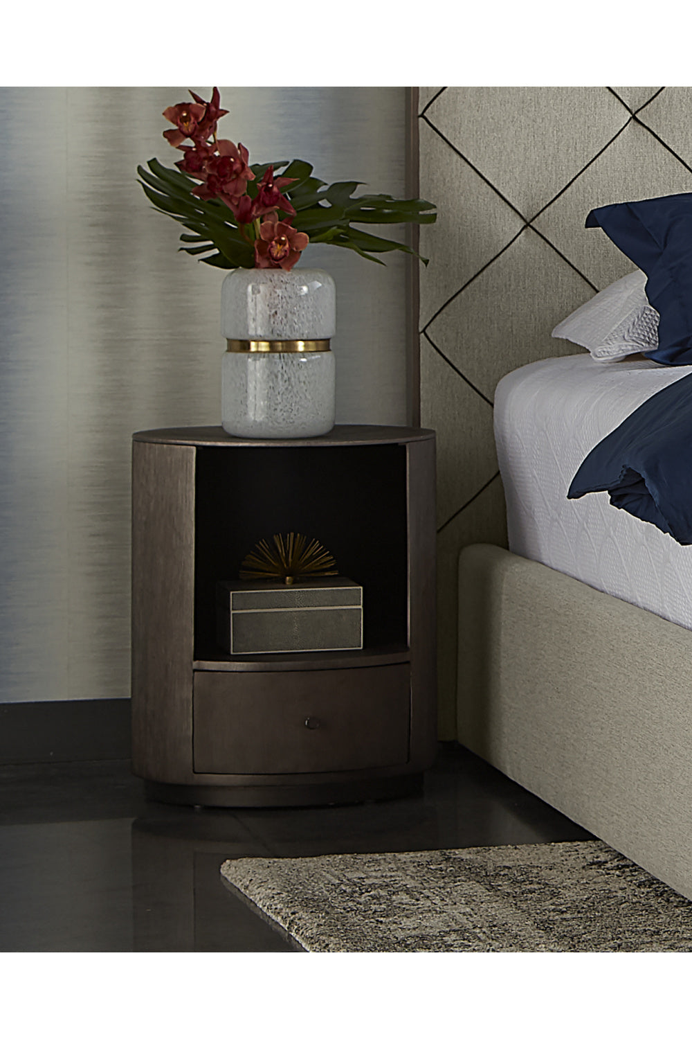 Modern European furniture - Round Gunmetal 1-Drawer Nightstand - www.oroa.com