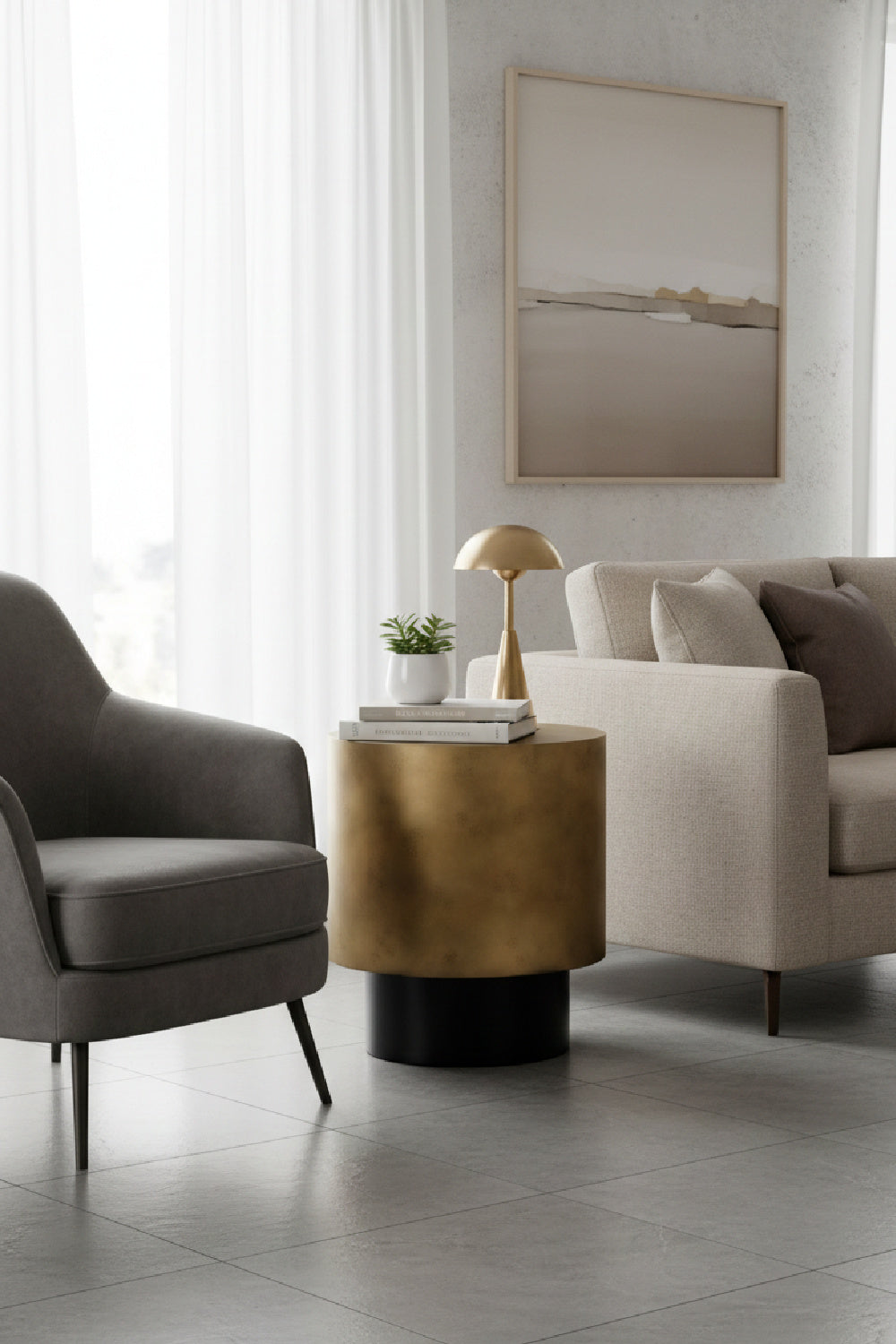 Modern European furniture - Antique Brass Round End Table - www.oroa.com | Oroa.com