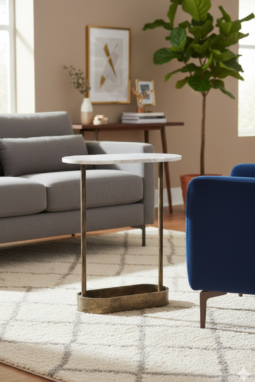 Modern European furniture Oval White Marble End Table - www.oroa.com | Oroa.com