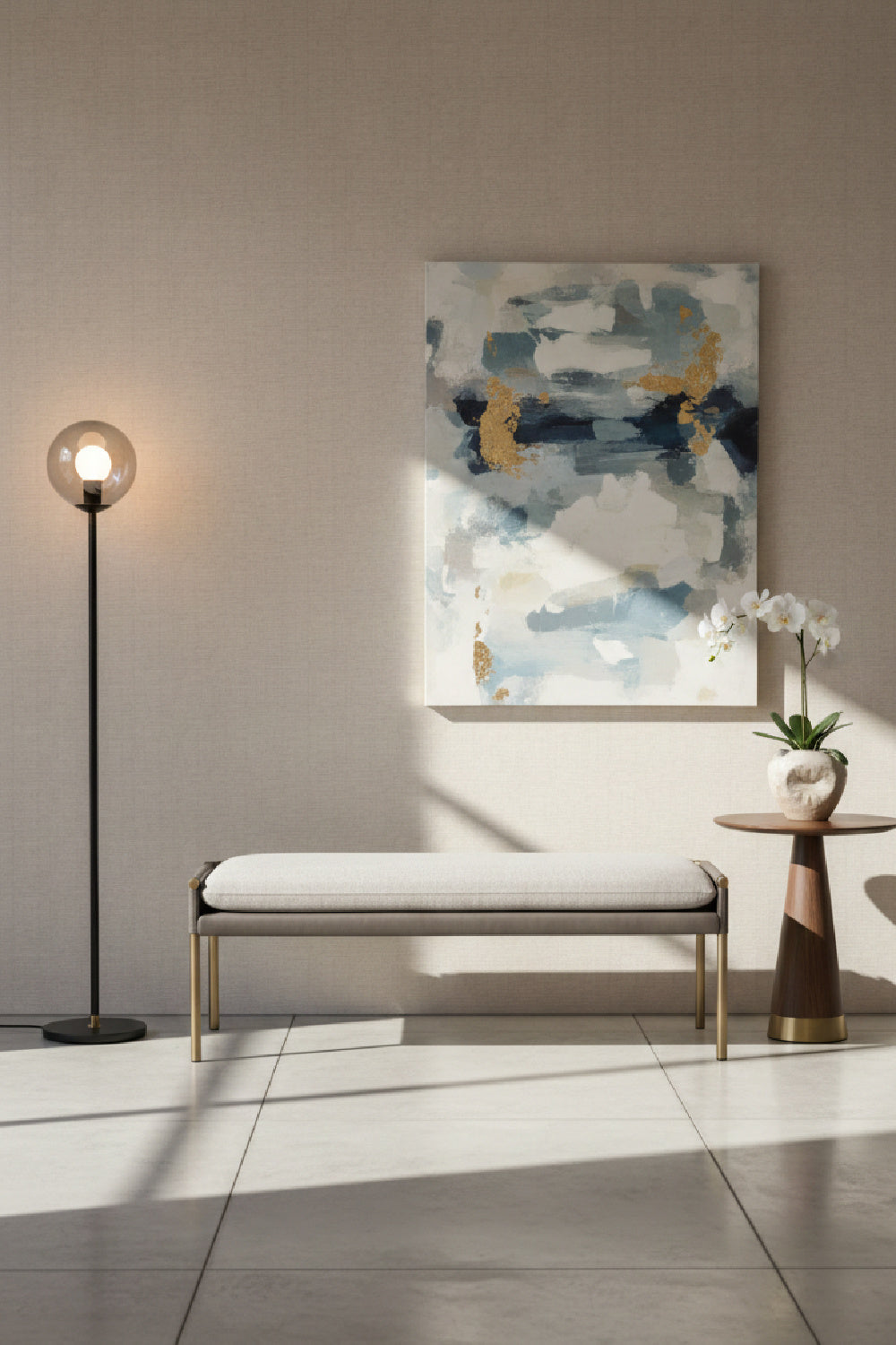 Modern European furniture - Brass Frame Modern Bench - www.oroa.com | Oroa.com