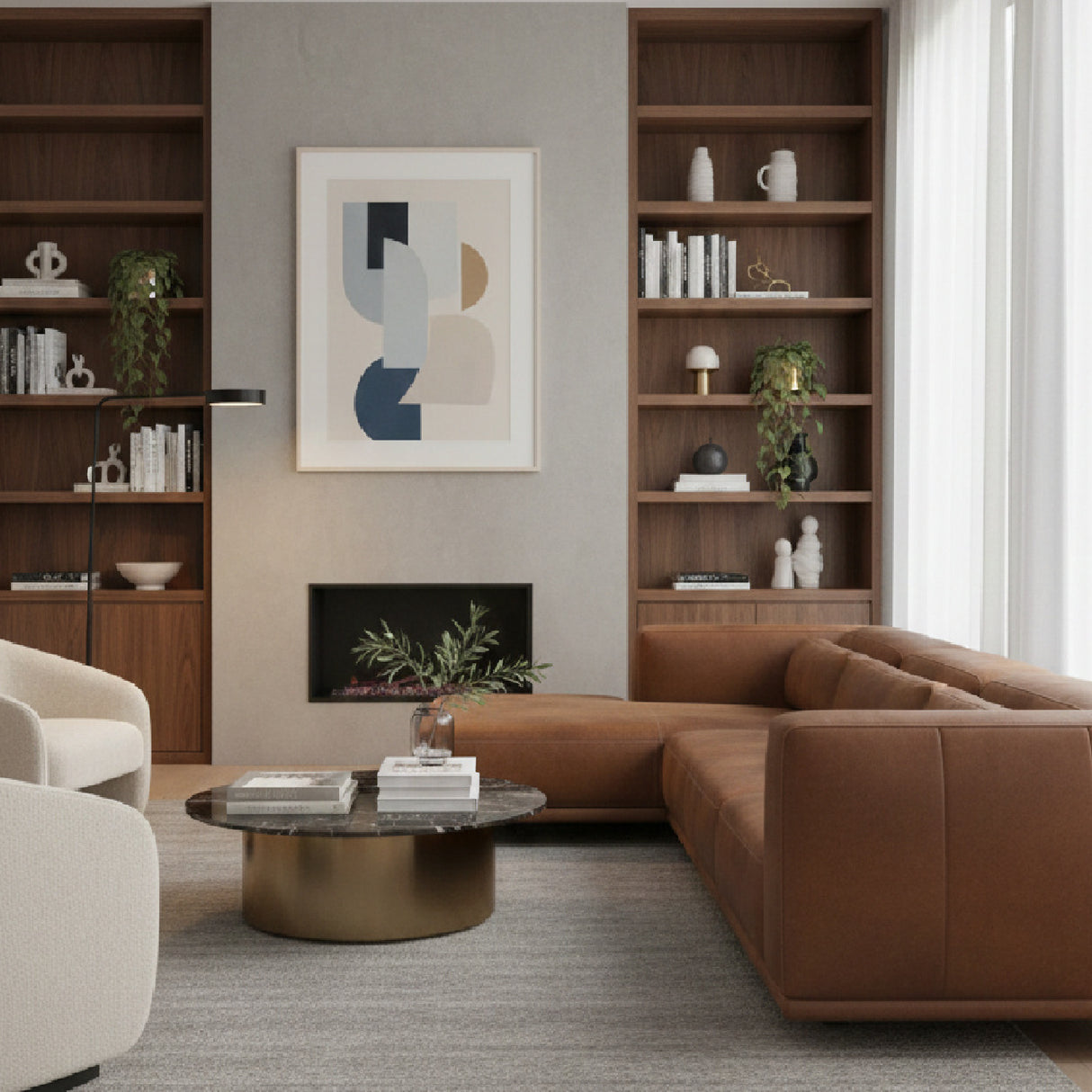 Modern European furniture - Brown Leather Chaise Sofa - www.oroa.com