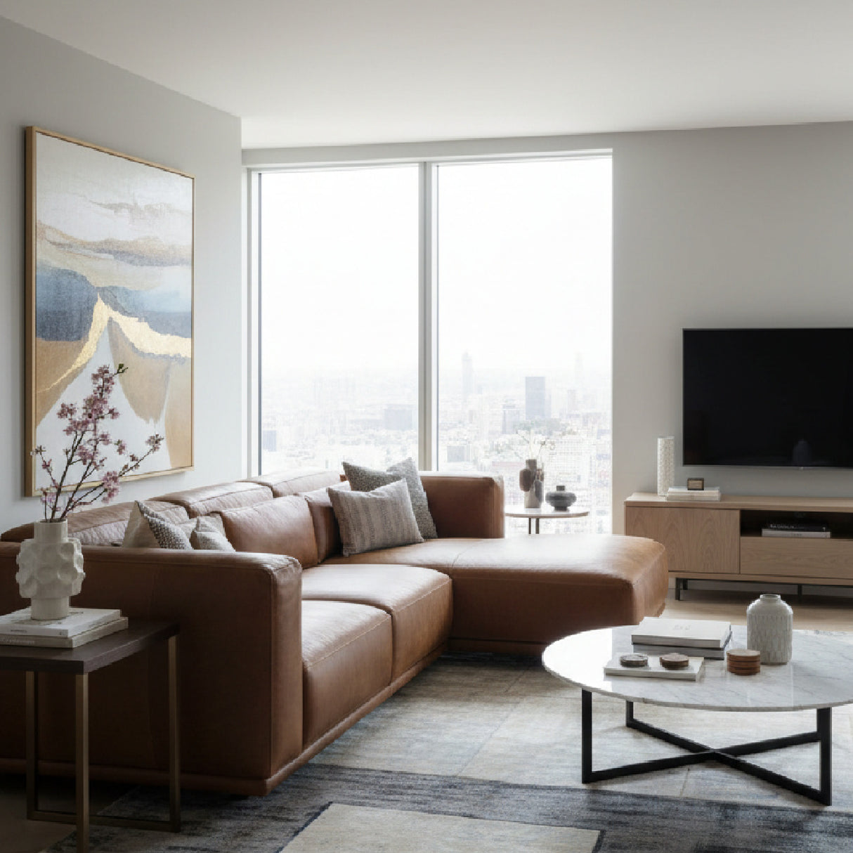 Modern European furniture - Brown Leather Chaise Sofa - www.oroa.com