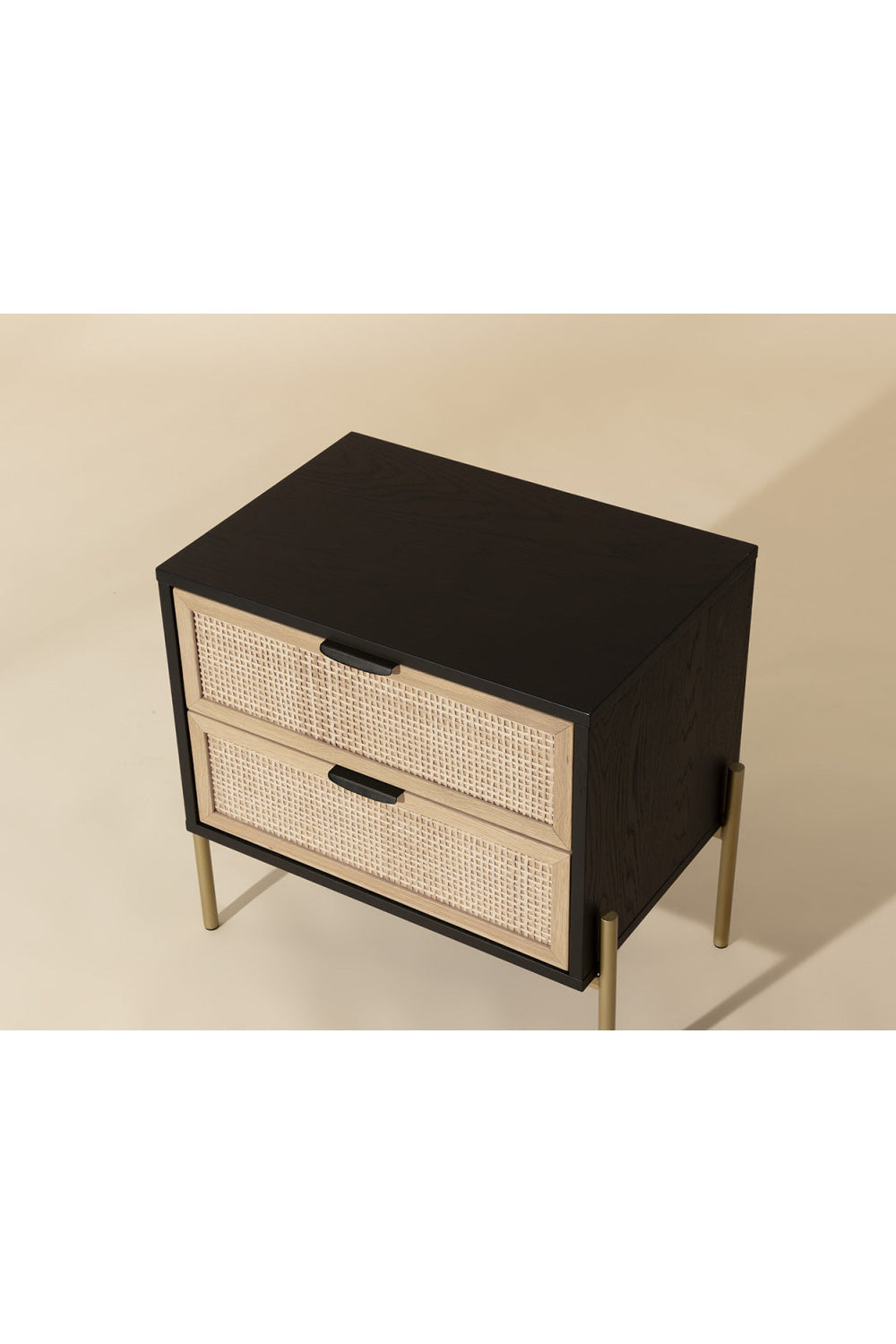 Modern European furniture - Black Oak Nightstand with Rattan Drawers - www.oroa.com