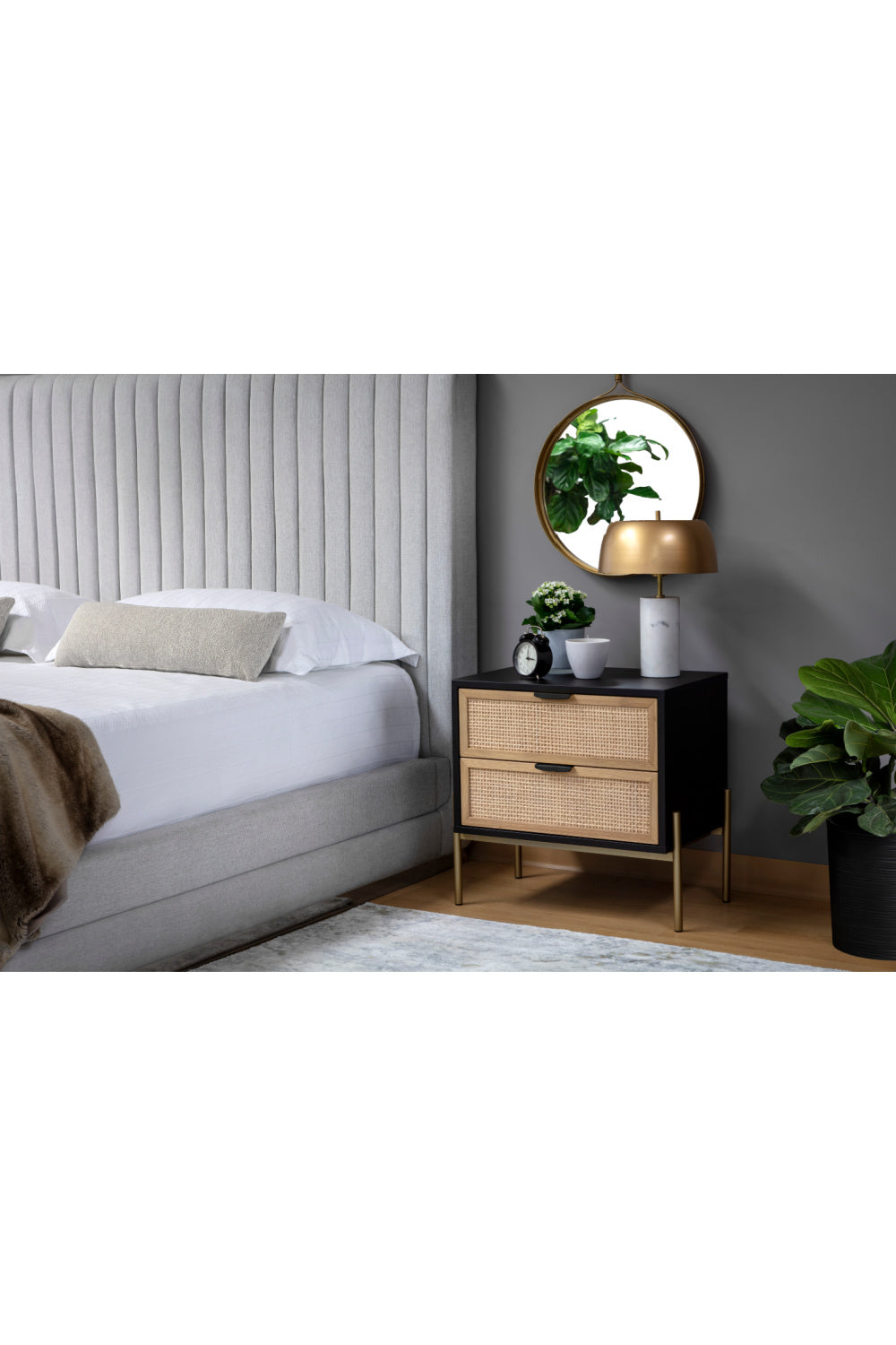 Modern European furniture - Black Oak Nightstand with Rattan Drawers - www.oroa.com