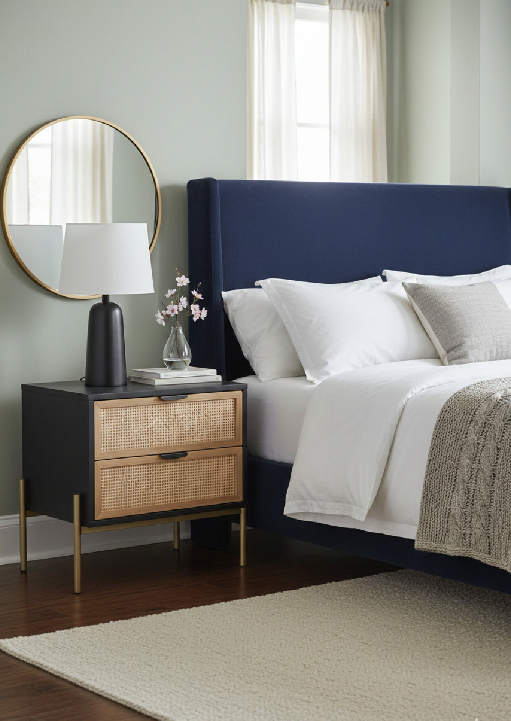 Modern European furniture - Black Oak Nightstand with Rattan Drawers - www.oroa.com