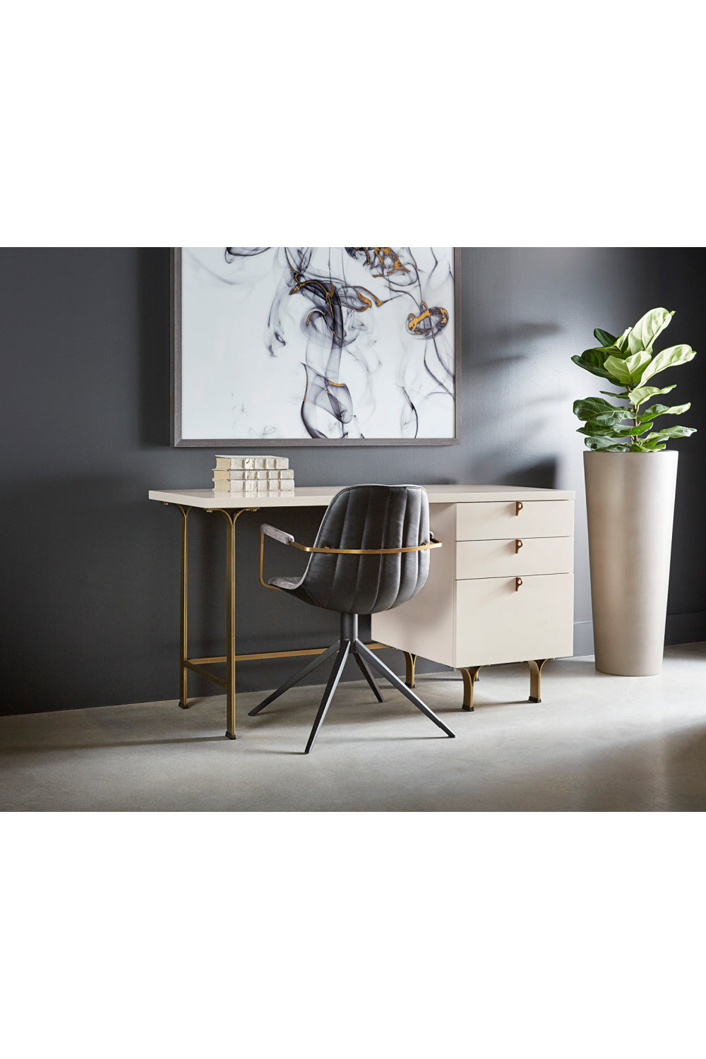 Modern European furniture - Cream Wooden 3-Drawer Desk - www.oroa.com