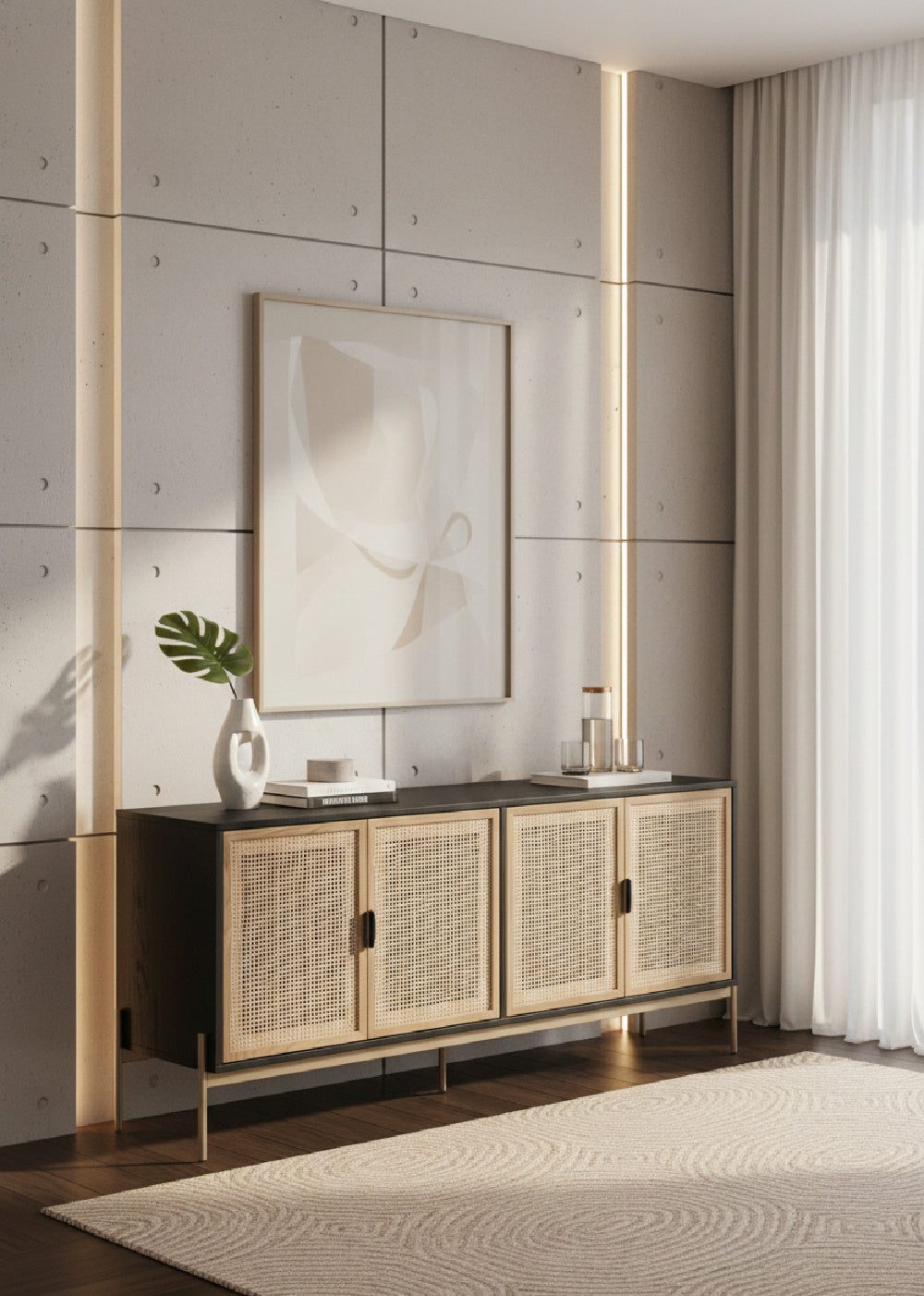 Modern European furniture - Natural Rattan 4-Door Sideboard - www.oroa.com | Oroa.com