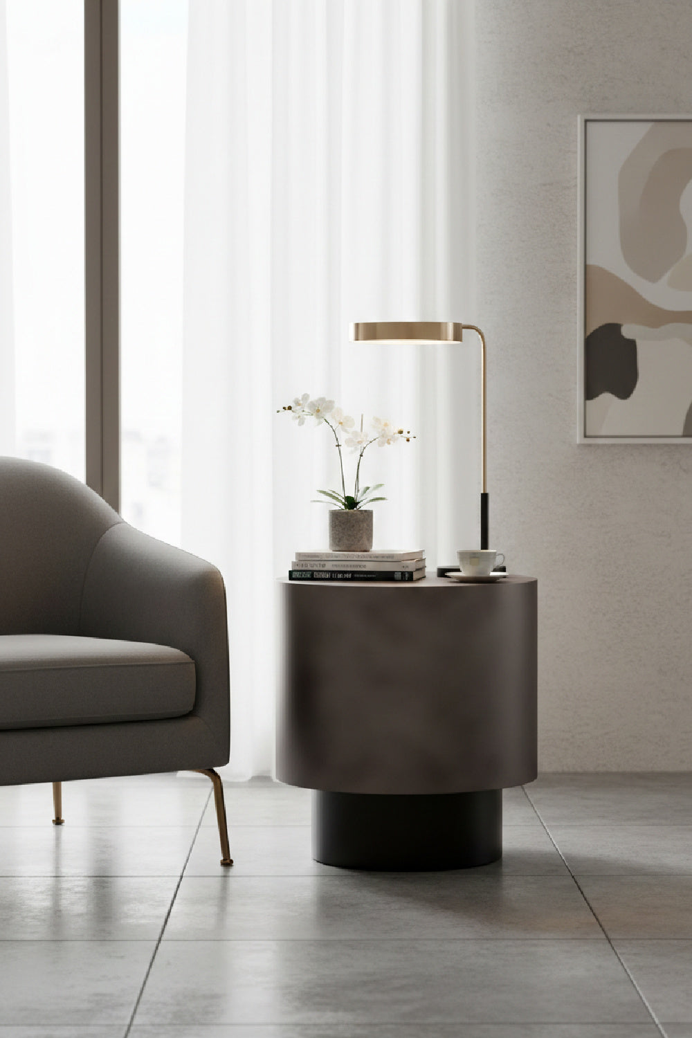 Modern European furniture - Antique Brass Round End Table - www.oroa.com | Oroa.com