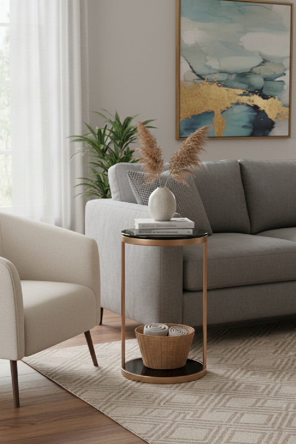 Modern European furniture Round Black Glass End Table - www.oroa.com | Oroa.com