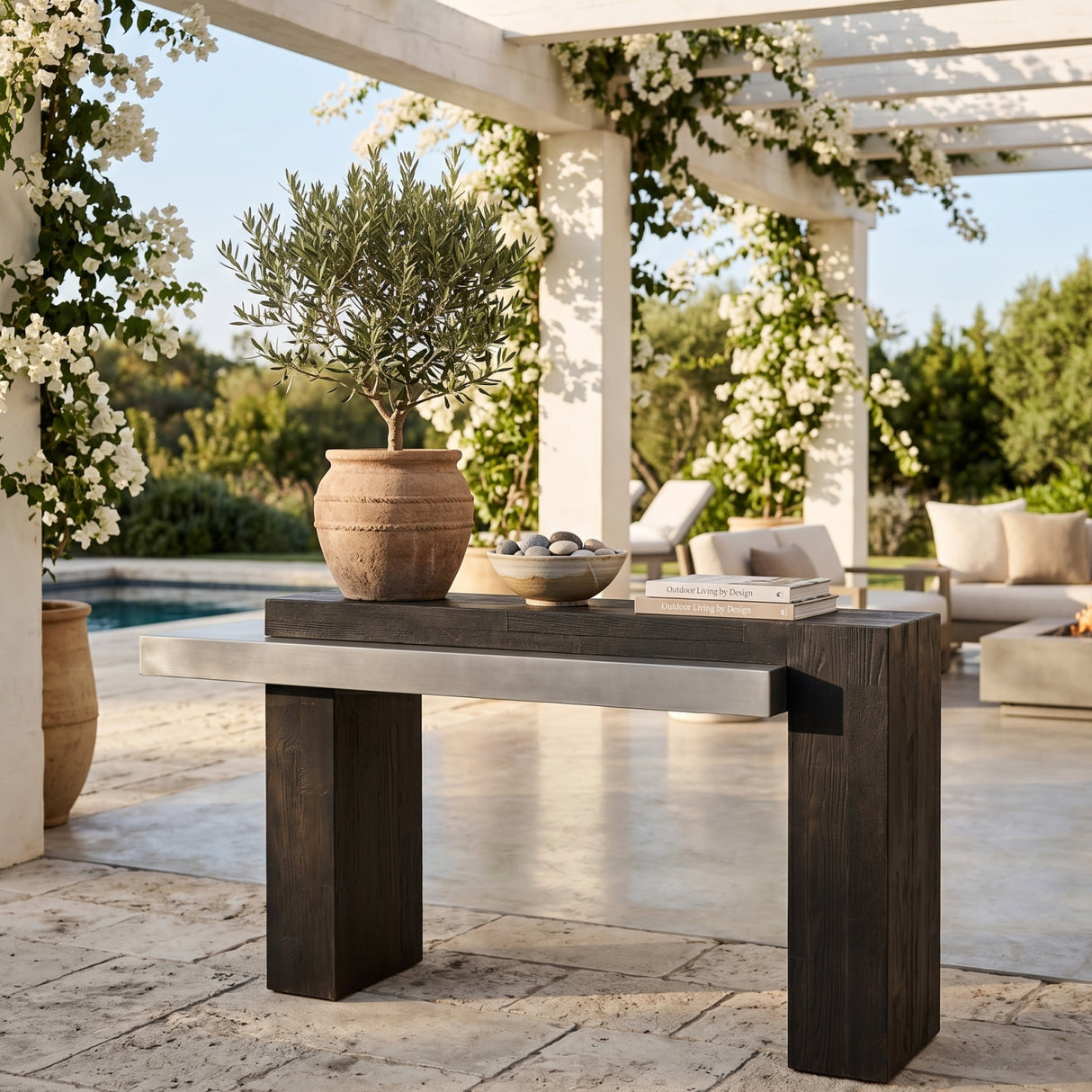 Rectangular Timber-Effect Indoor/Outdoor Console Table | Oroa.com