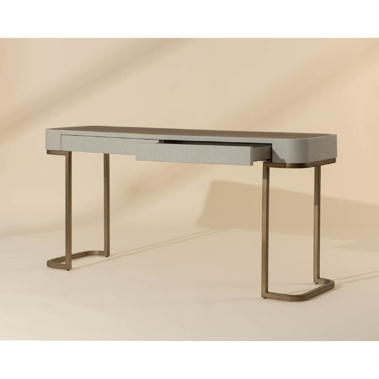 Modern European furniture - Cream Leather 2-Drawer Console Table - www.oroa.com