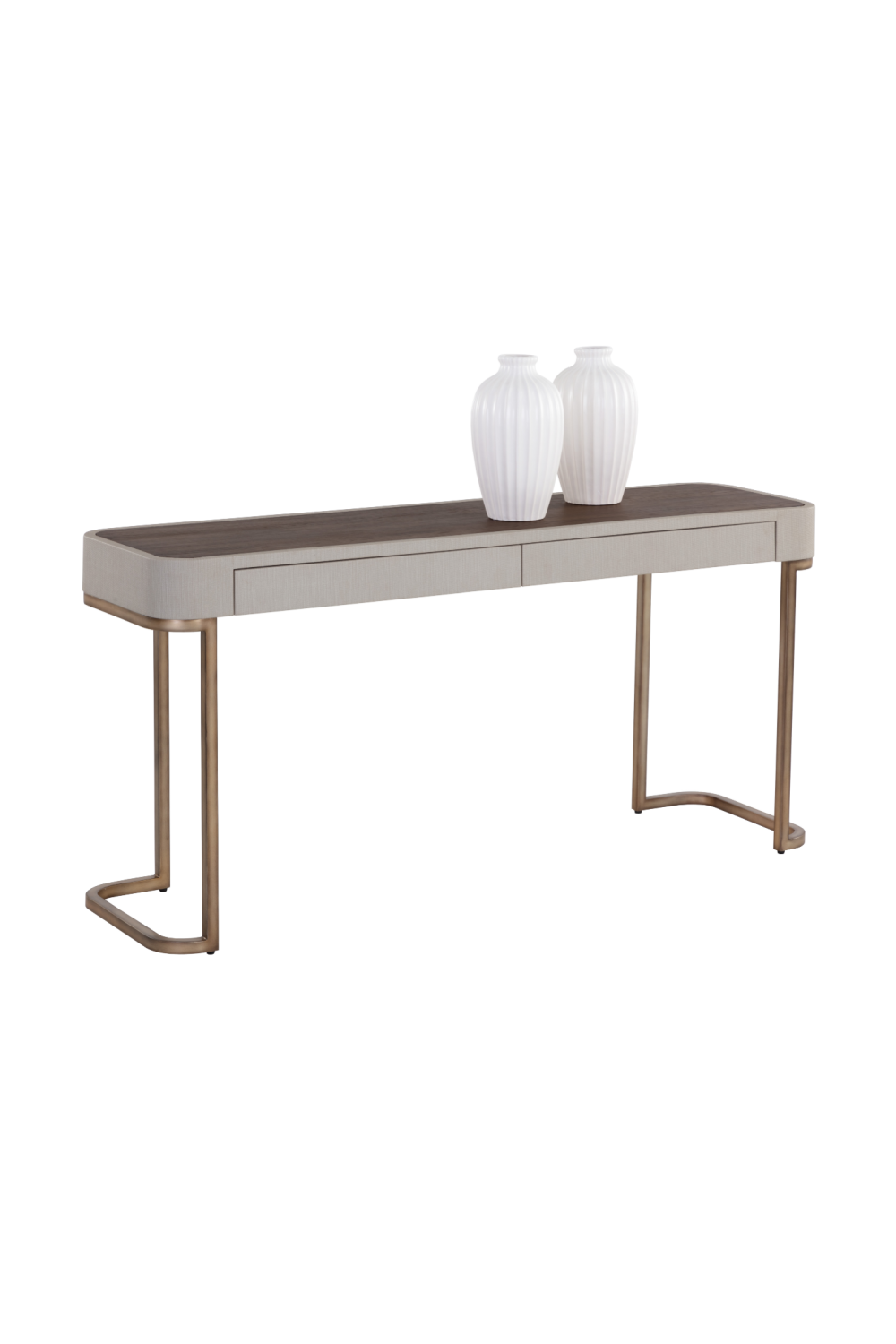 Modern European furniture - Cream Leather 2-Drawer Console Table - www.oroa.com