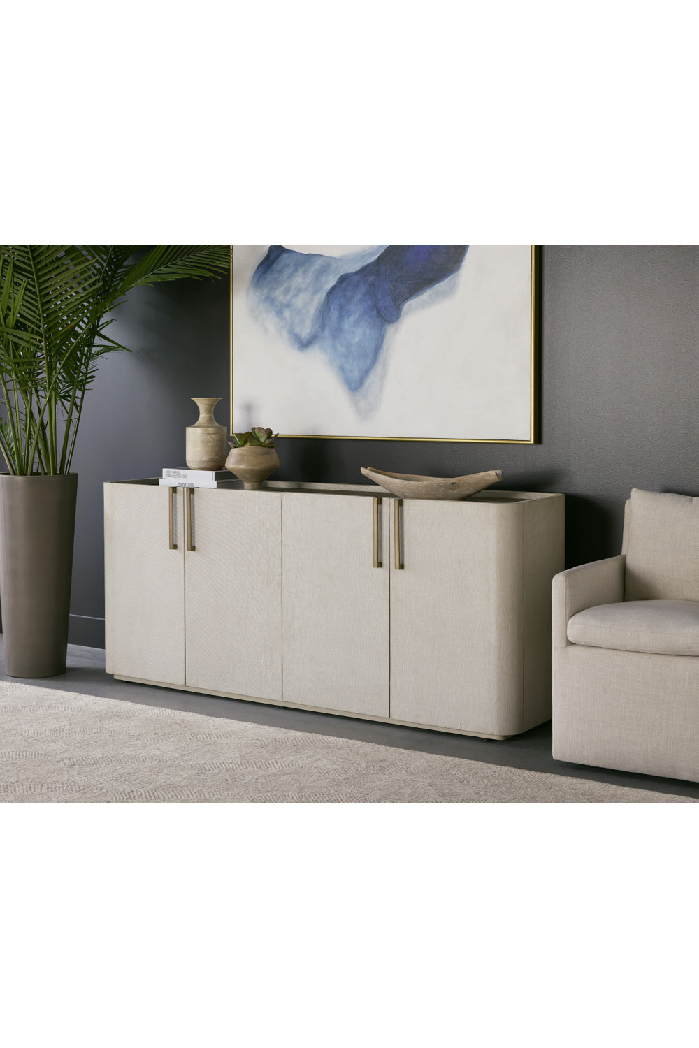 Modern European furniture - Cream Leather 4-Door Sideboard - www.oroa.com
