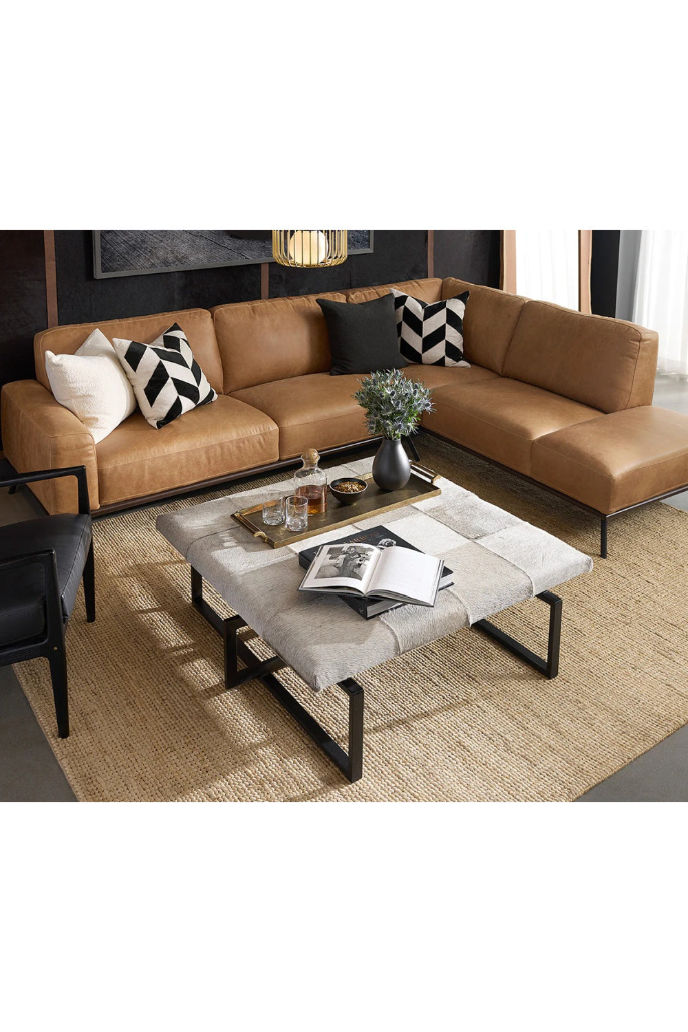 Modern European furniture - Brown Leather Chaise Sofa - www.oroa.com | Oroa.com