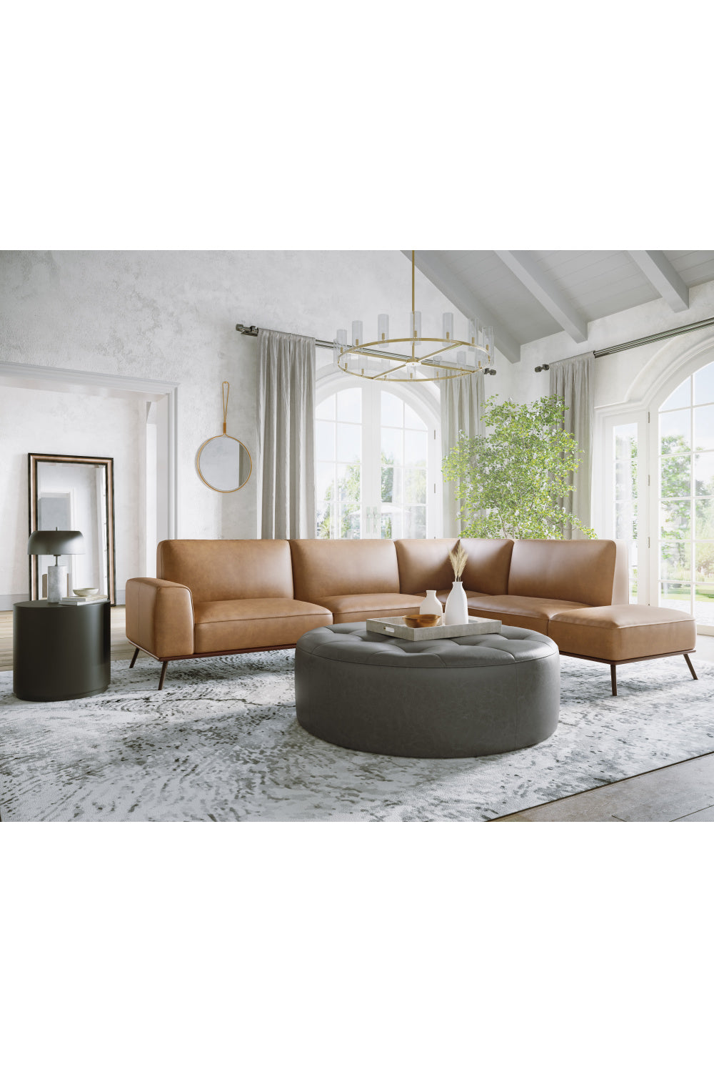 Modern European furniture - Brown Leather Chaise Sofa - www.oroa.com | Oroa.com
