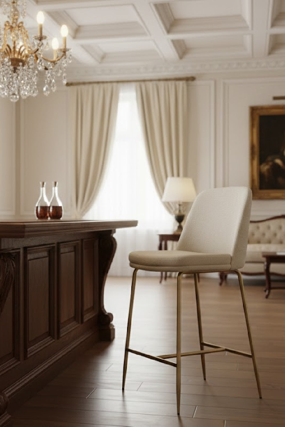 Modern European furniture - Antique Brass Fabric Counter Stool - www.oroa.com | Oroa.com