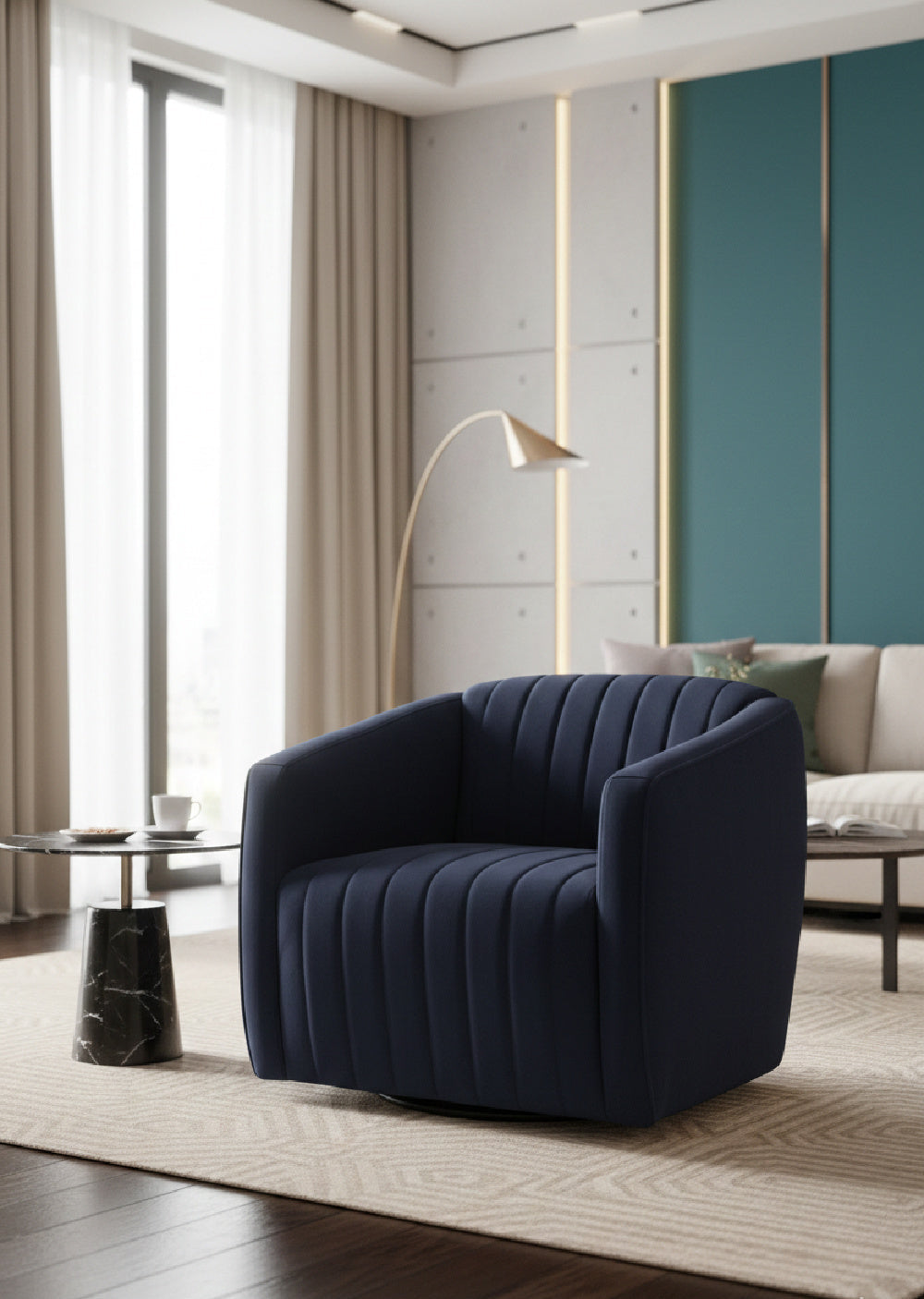 Modern European furniture - Channel Tufted Swivel Lounge Chair - www.oroa.com | Oroa.com