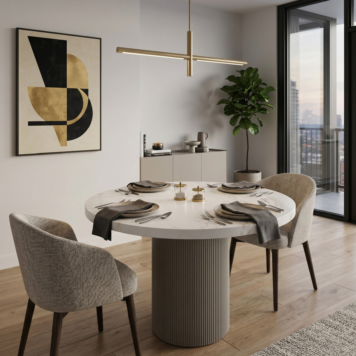 Round Marble-Look Indoor/Outdoor Dining Table | Oroa.com